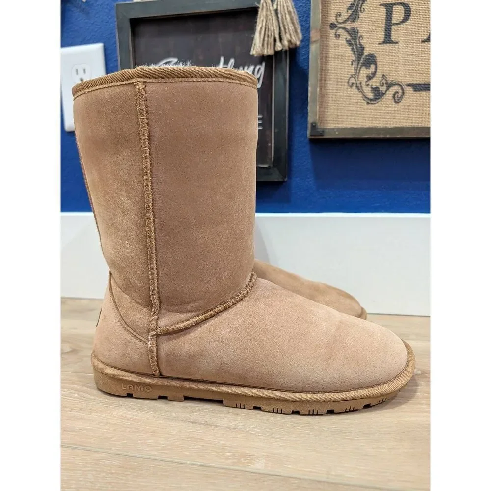 Lamo Alaska Suede Sheepskin Winter Boots Slippers Men's 11 Chestnut Tan NWOT